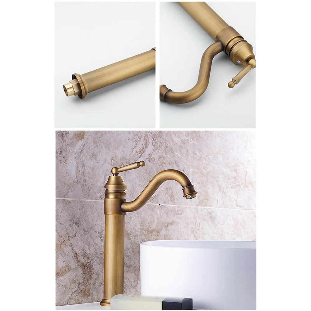 

Antique Bronze Brass Gold Hot And Cold Water Kitchen Sink Rotary Basin Handle Lever Mixer Tap