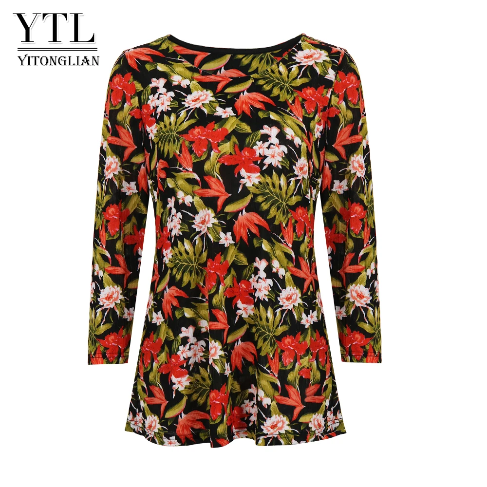 YTL женская футболка с круглым вырезом в сельском стиле повседневная размера плюс