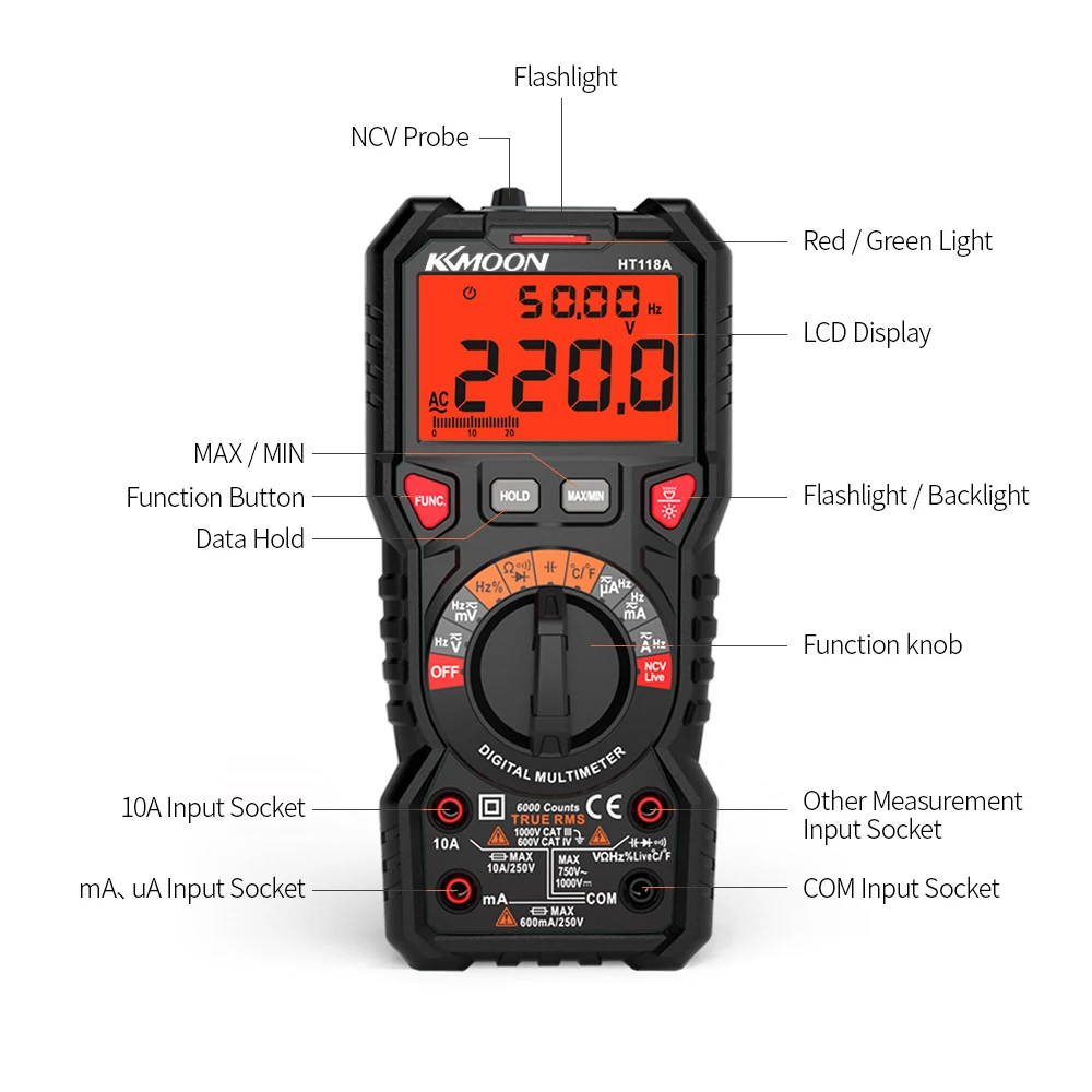Цифровой мультиметр HT118A с автоматическим выбором диапазона 6000 отсчетов