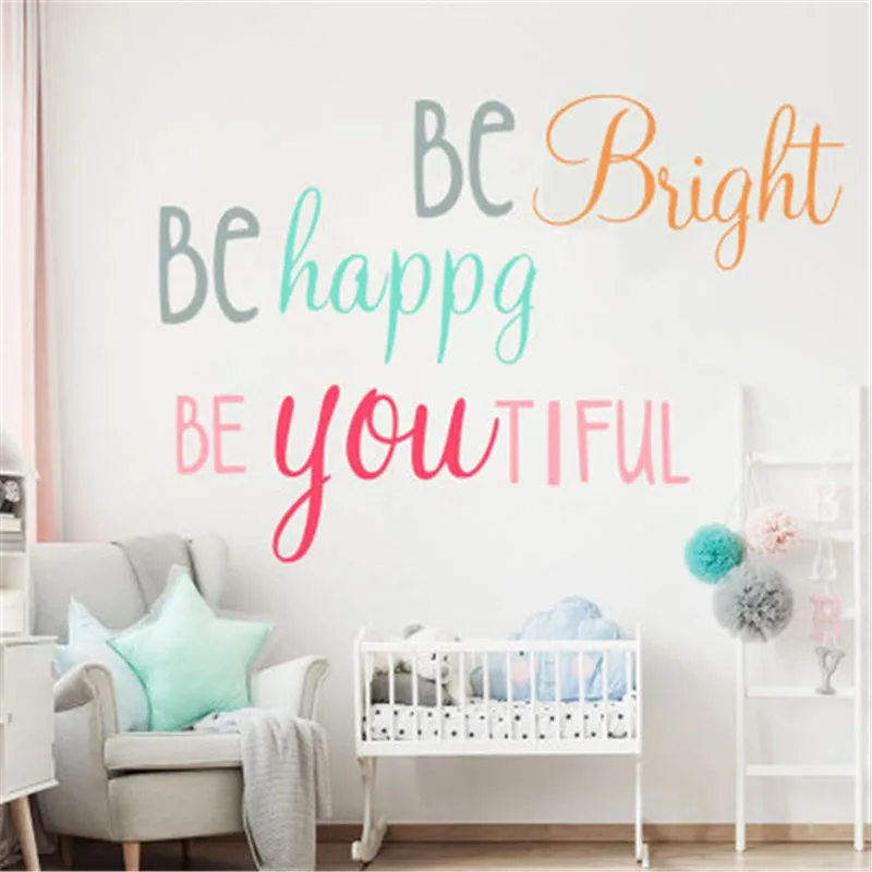 Be Bright Happy вдохновляющие цитаты стикер на стену для детской комнаты домашний Декор