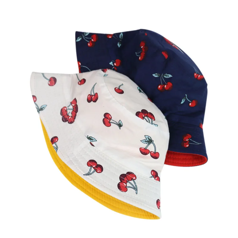 Панама женская с принтом вишни белая темно-синяя | Аксессуары для одежды