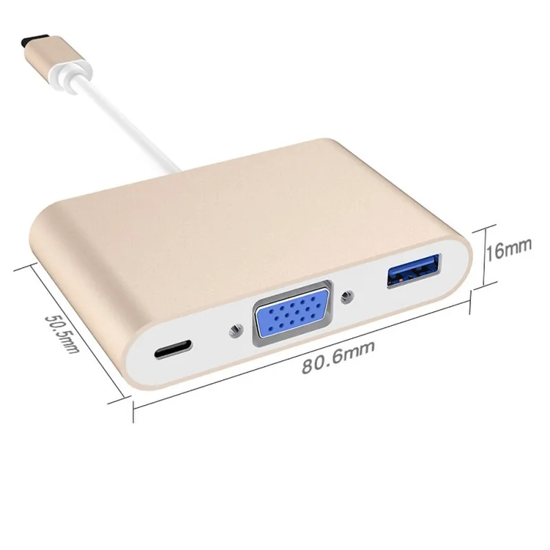 Тип с разъемами типа C и VGA Адаптер Hub 3 в 1 мульти Порты USB разъёмы адаптер для
