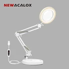 NEWACALOX складной 64 светодиодный настольная лампа 5X Увеличительное стекло USB 3 цвета с подсветкой Лупа для обучение работа ремонт ногтей