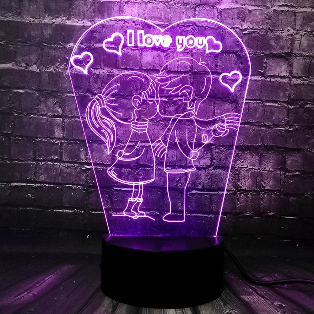 Романтический 3D светодиодный светильник с надписью «I LOVE YOU», лампа RGB, ночник, светильник для мальчика, поцелуя, девочки, стол для спальни, Декор, Подарочная бутафория для любимой девушки