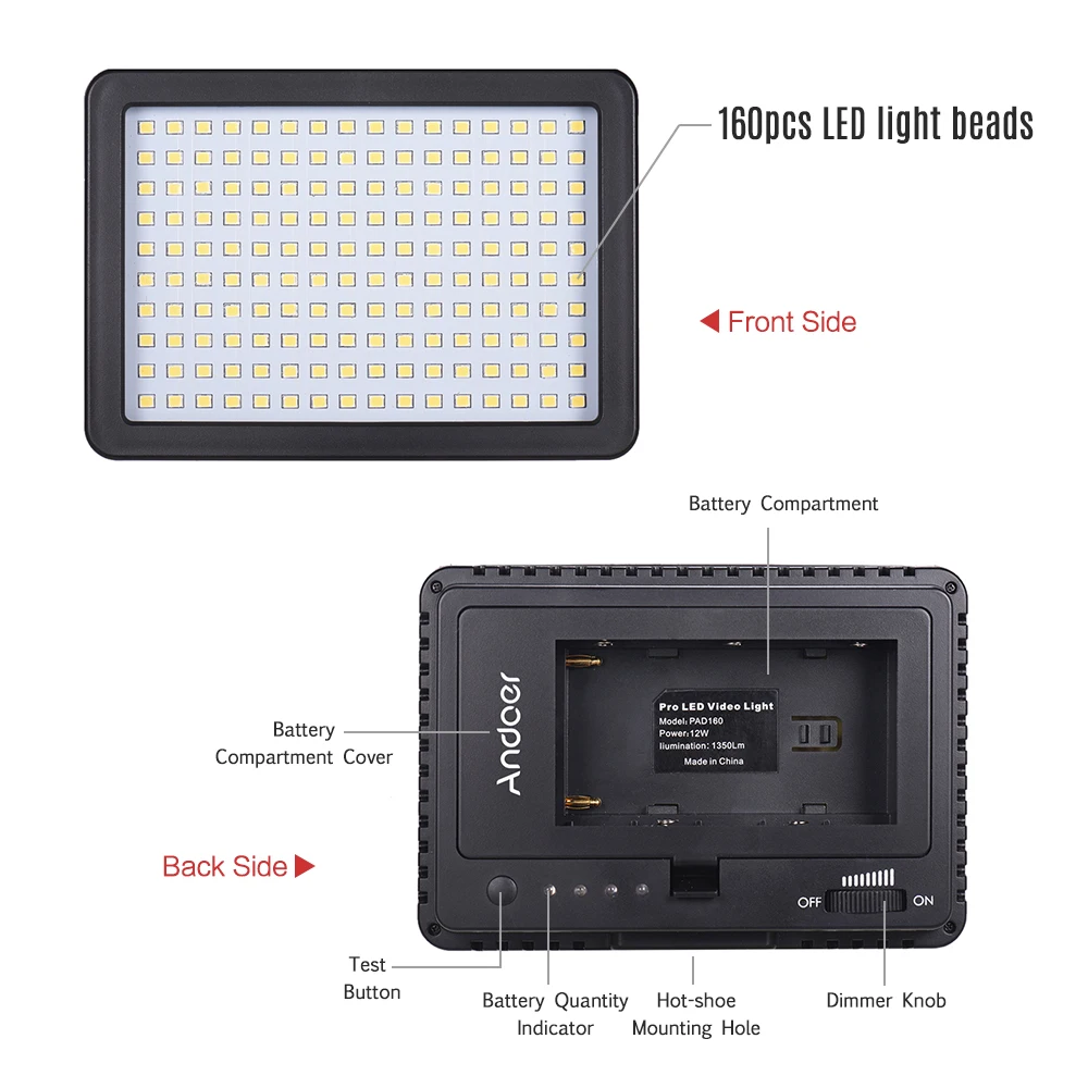 Andoer 160LED 5600K фотография свет с яркой лампой для камеры 3 фильтра видео Canon Nikon Pentax Sony