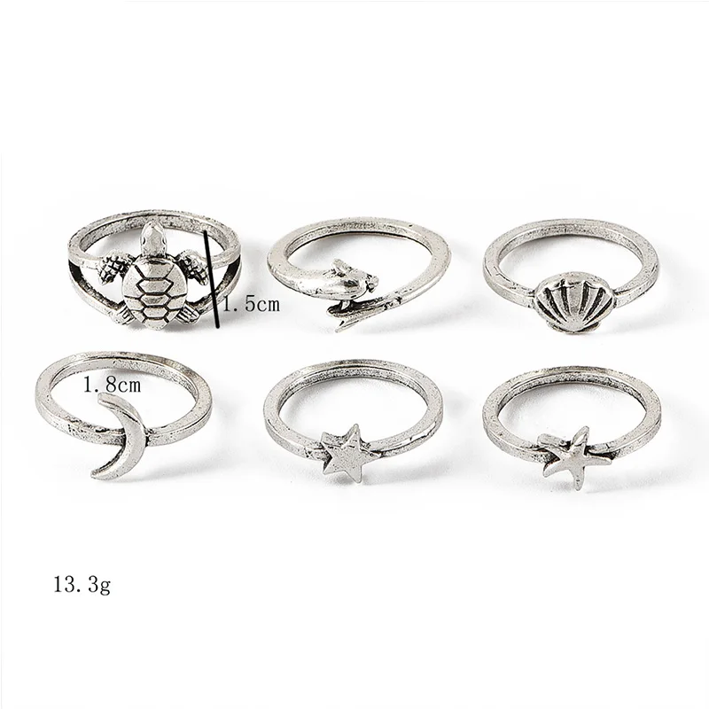 Женское Винтажное кольцо 6 шт./партия серебряного цвета в виде черепахи Луны