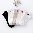 5 пар, женские короткие носки с красным сердцем, Размеры 35-39