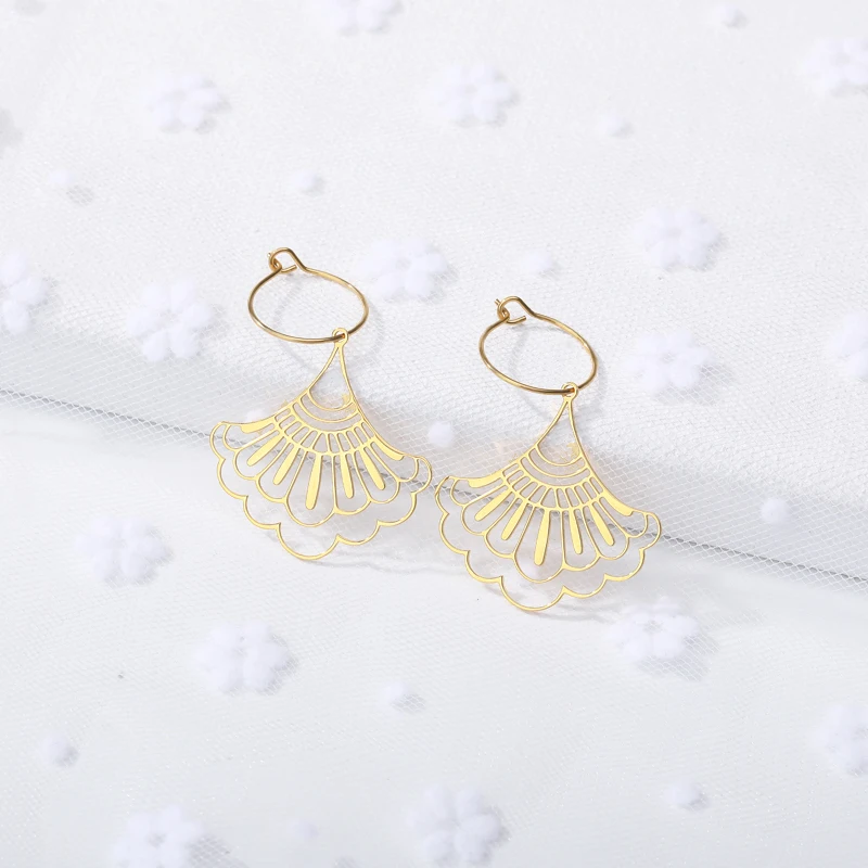 Женские серьги подвески в китайском стиле золотистые капельки геометрической