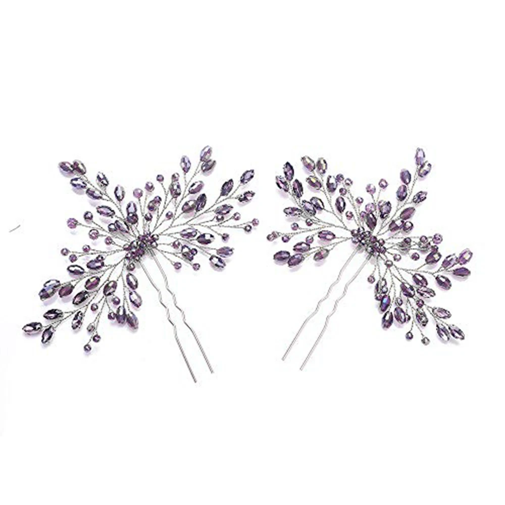 Блестящая заколка для волос с фиолетовыми кристаллами свадебный аксессуар