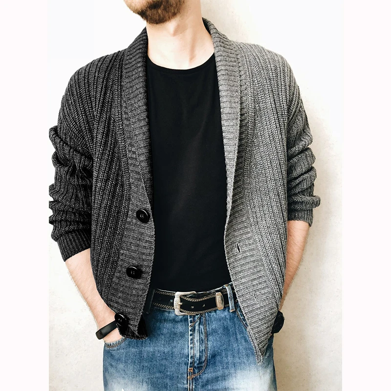

Men's Three-button Color-blocking Sweater Jacket Autumn Winter Casual Fashion High Street Trend Jacket Men's Jacket