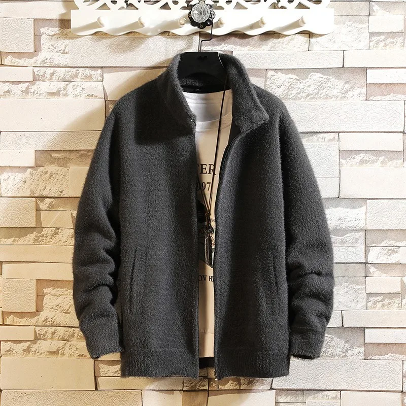

Autumn Winter Thicken Sweatercoat Plus Size Mens Loose Fit Solid Stand Collar Casual Knitting Jacket Men Cardigan Sweater Tops