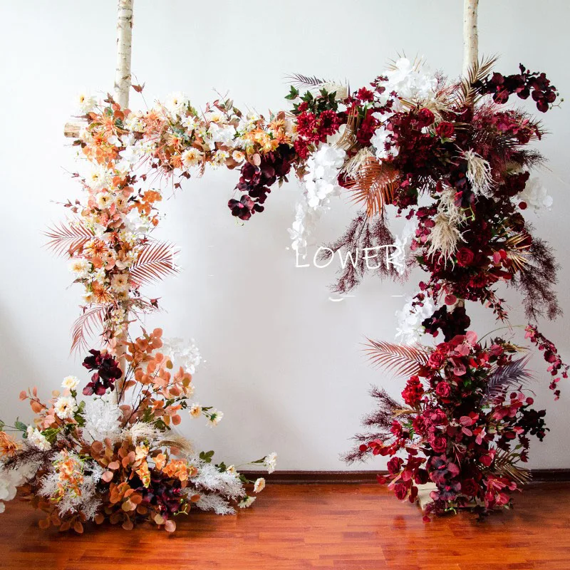 Custom Burgundy Artificial Flower Row Arrangement Wedding Arch Party Scene Layout Decor Event Birthday Flowers Wall Set