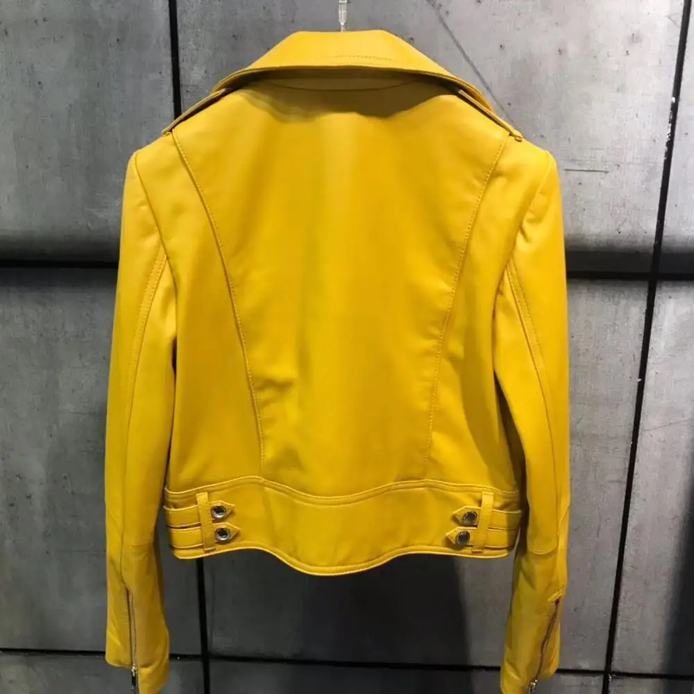 Sheepskin coat real genuine leather women autumn 2020 new fashion motorcycle jacket lady short style