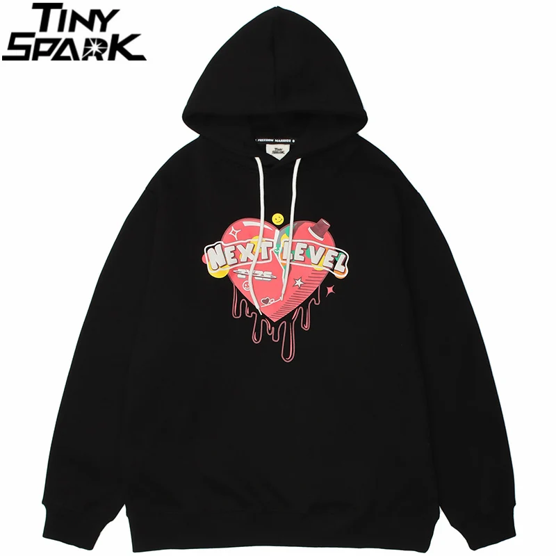 

Men Hip Hop Hoodie Sweatshirt Heart Letter Print Pullover 2021 Autumn Streetwear Harajuku Cotton Casual Hooded Hoodie Black