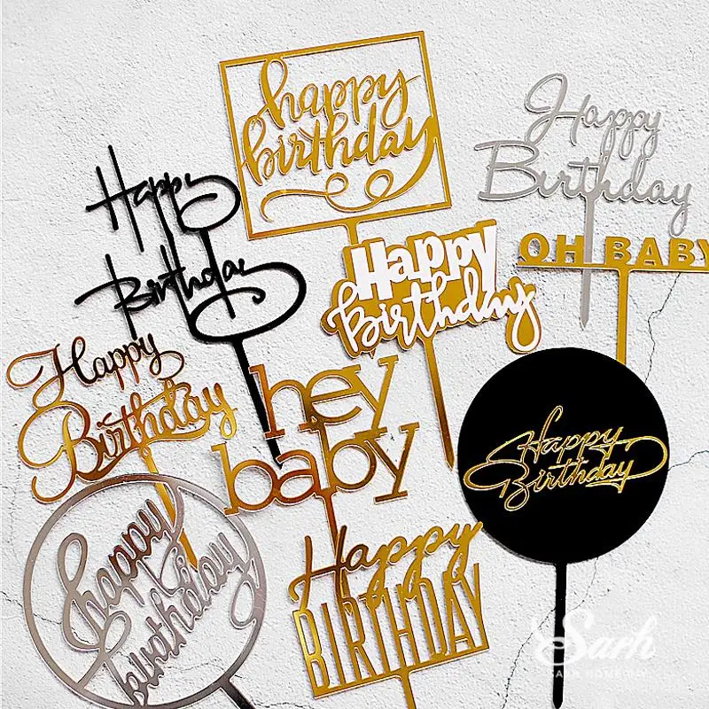 2 шт., золотой, черный, с надписью «Happy Birthday», «Oh Baby», крючок, топпер для торта, для выпечки, вечерние украшения, подарки на день Святого Валентина, юбилей, любовь