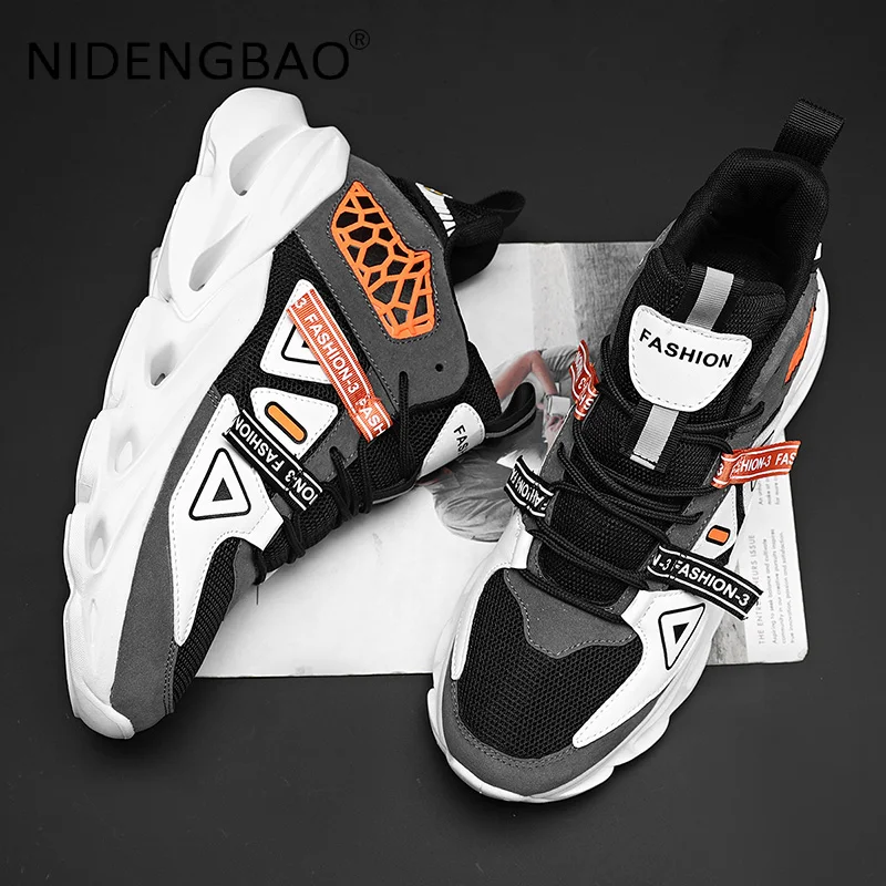 Mens Sneakers High Top Trendy Mesh Breathable Damping Walking Jogging Running Sports Shoes Male Casual Trainers Tenis Masculino