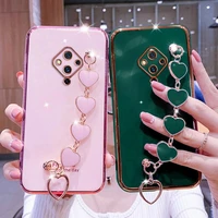 wrist bracelet phone case for vivo v17 case luxury love heart chain plating cover capa vivo v17 neo soft silicone shockproof