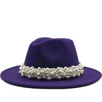 women wool fedora hat with pearl ribbon gentleman elegant lady winter autumn wide brim church panama sombrero girl jazz cap