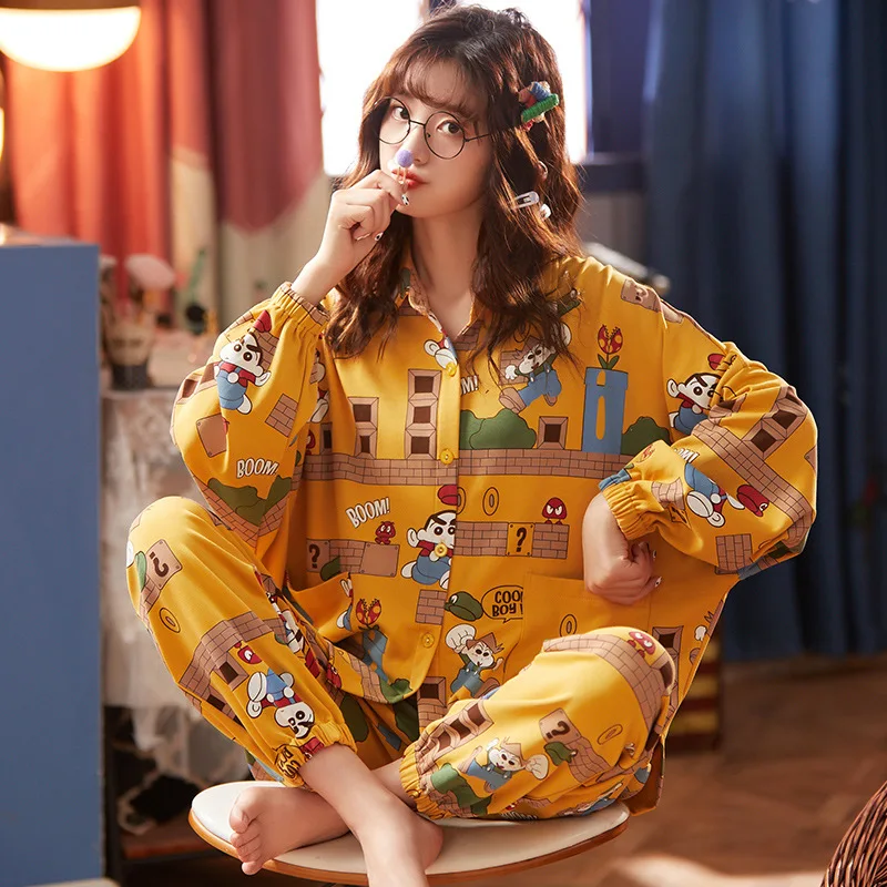 

Spring Autumn Hot Sale Female Pajama Sets Cartoon Printed Pyjama Soft Sweet Pijamas Casual Sleepwear Nightwear Large size XXXL