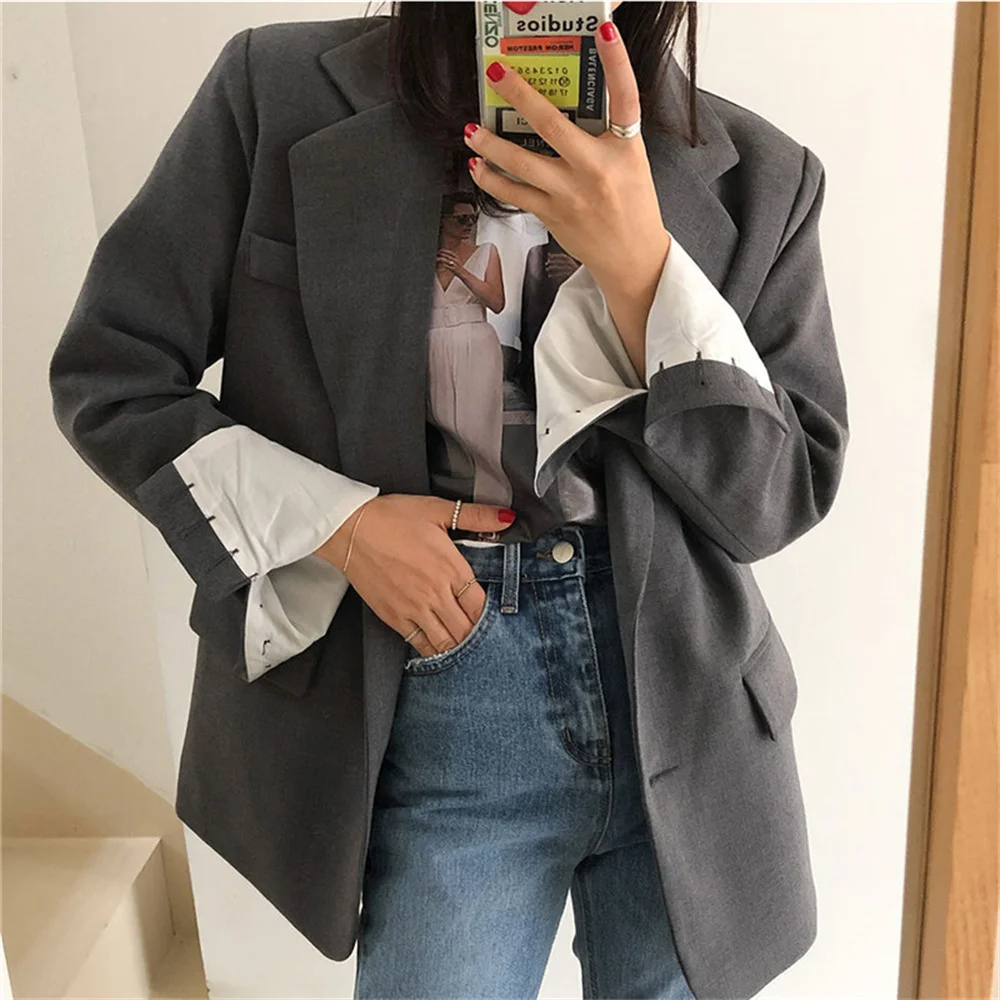 

HziriP Office Lady Blazers Plus Size M-XL Autumn Minimalist 2021 Streetwear Retro Gentle New Jackets Elegant Loose Stylish Coats