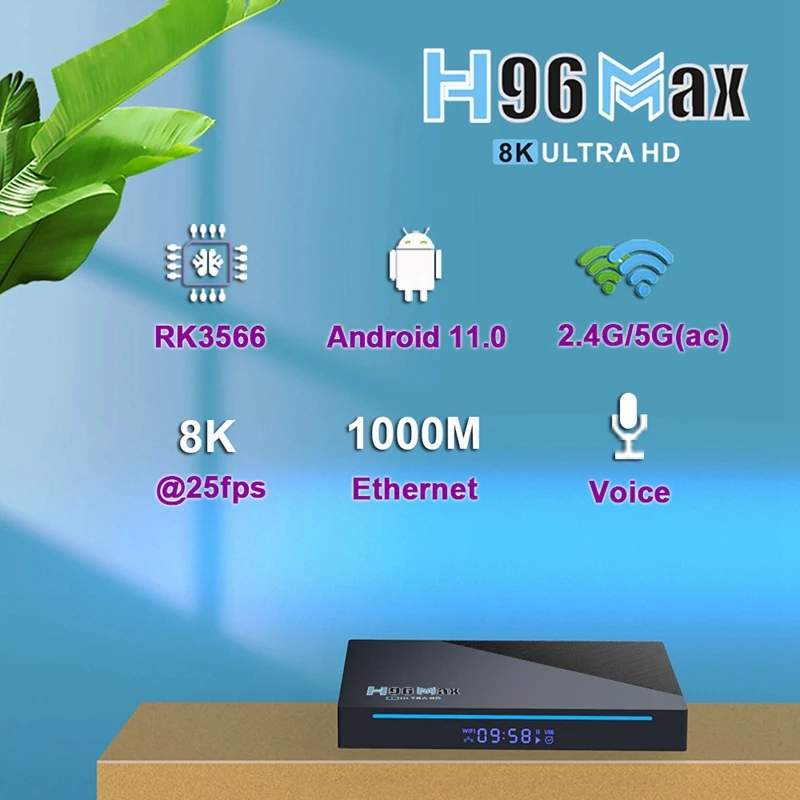 

H96 MAX 2.4G+5G Wifi BT4.0 USB3 1000M 8K Google Voice Youtube Rockchip Android 11 Smart TV Box Rk3566