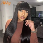 Женские прямые парики из натуральных волос Эбби, бразильские прямые безклеевые парики с челкой, плотность 180%, полностью автоматические шелковистые прямые парики