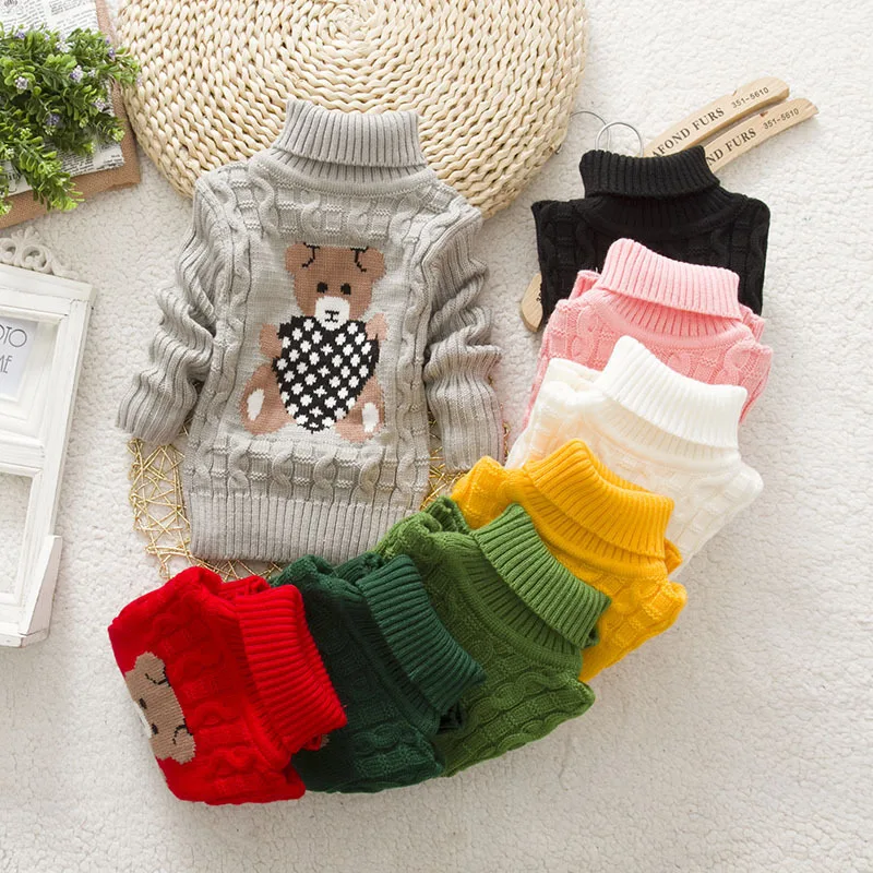 

2021 Autumn Winter Infant Baby Boys Girl Children Kids Knitted High collar Pullovers Turtleneck Warm Thick Sweaters 2-8 Year
