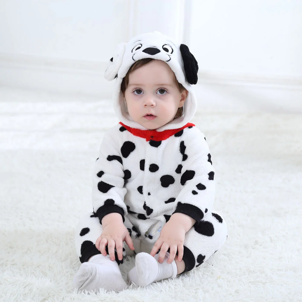 Umorden Baby Dalmatians Spotty Dog Costume Kigurumi Cartoon Animal Rompers Infant Toddler Jumpsuit Flannel Halloween Fancy Dress |