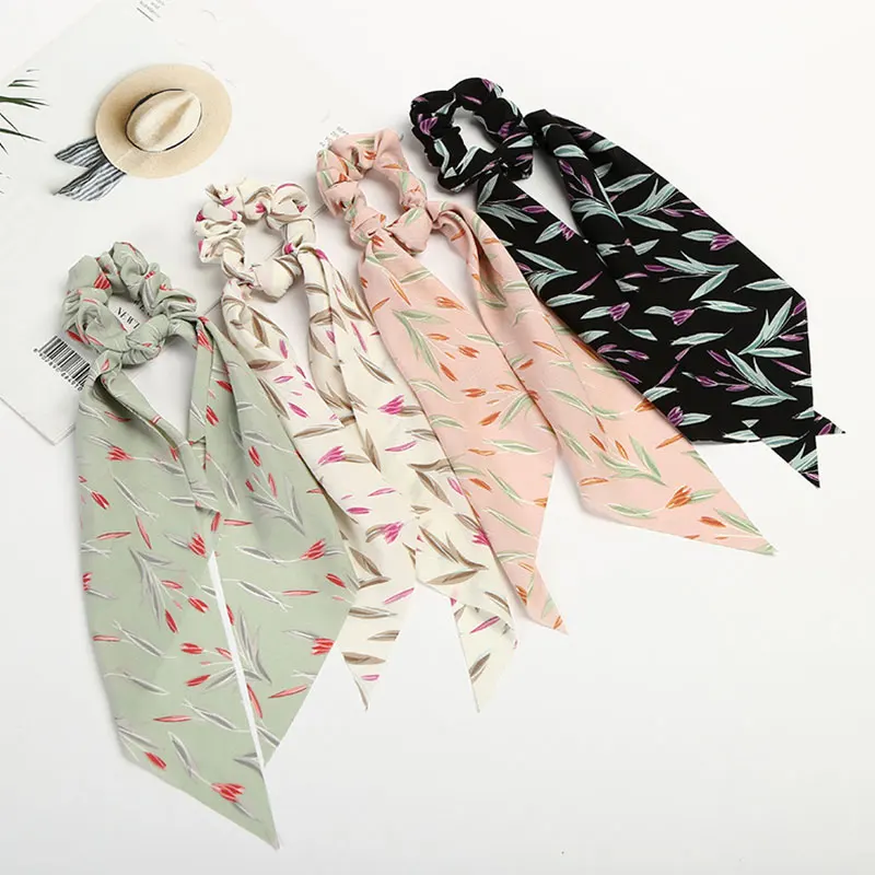 Женская резинка для волос с цветочным принтом шелковая эластичная лента