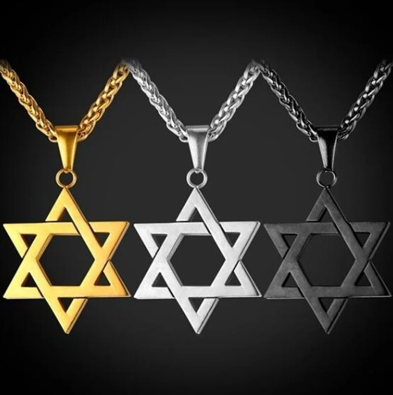 

Men Women Trendy Mogan David Star Pendant Israel Jewish Stainless Steel Chain Star of David Necklace Jewelry