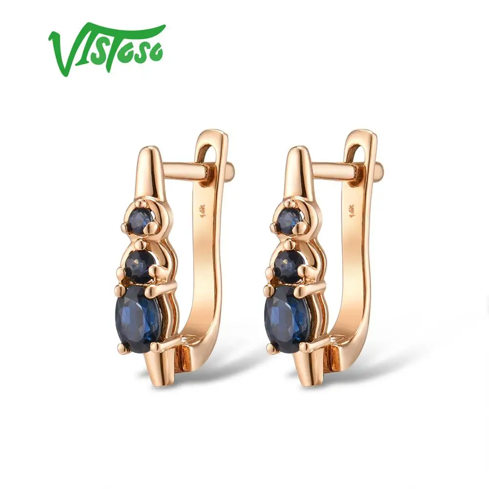 VISTOSO золотые серьги для женщин 14K 585 розовое золото сверкающий синий сапфир