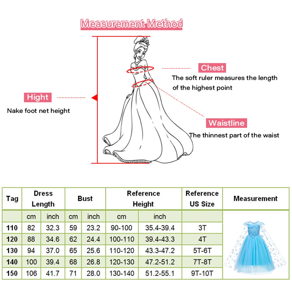 Girl Elsa Dress Kids Blue Snowflake Princess Children Christmas Carnival Costume Fancy Baby 3-10 Years | Детская одежда и обувь