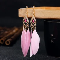 bohemian fashion jewelry feather earrings vintage feather dangle earrings