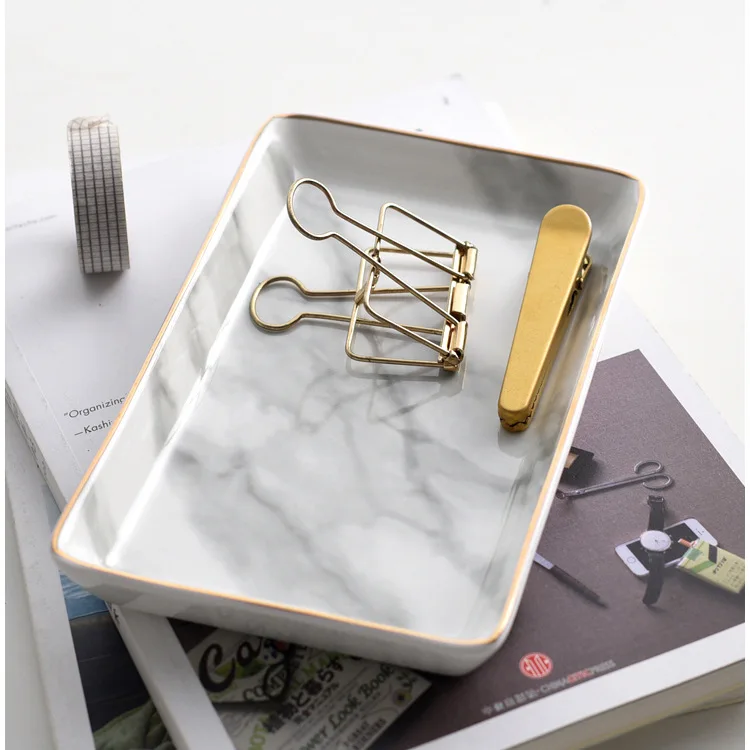 Nordic Ins Ceramic Plate Marble Steak Noodles Tray Creative Jewelry Storage Dishes Gold | Дом и сад