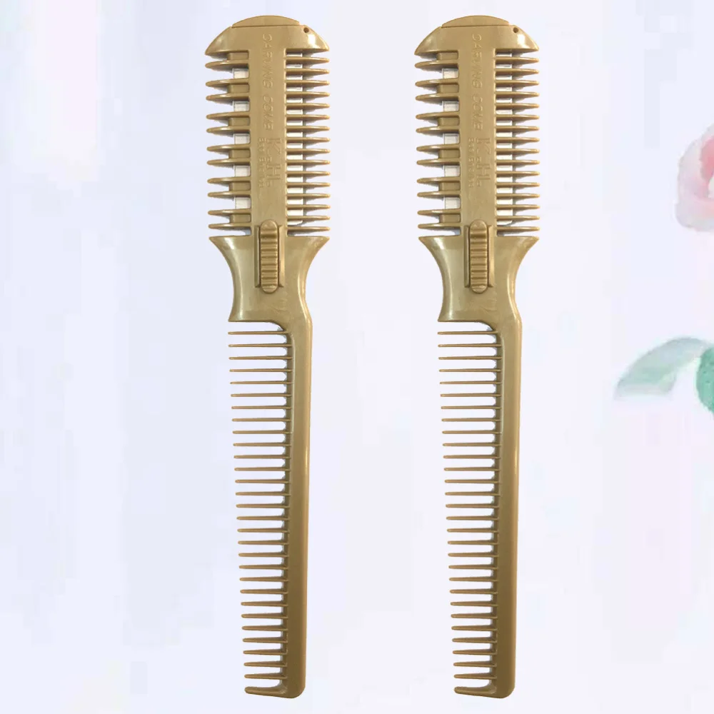 

2Pcs Barber Comb Razor Salon Hair Razors Hairdresser Cutting Razor Comb (Golden)