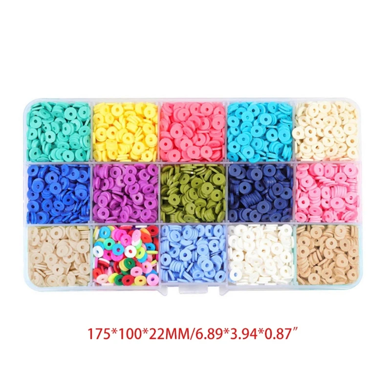 

15 Grids 6mm Flat Ceramic Beads Round Polymer Clay Discs Loose Spacer Beads for Bohemian Bracelet DIY Jewelry Making