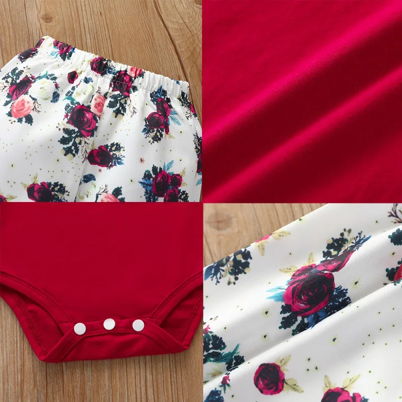 

Autumn Casual Outfits 3Pcs Baby Suit Girl Ruffled Long-sleeved Romper + Flower Printed Trousers + Headband Set Infant