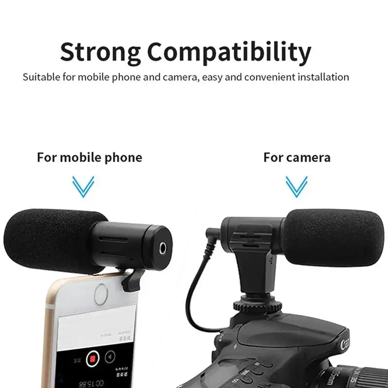 

MIC-06 Recording Microphone 3.5mm Audio Plug Camera Microphone Portable Video Interview Microphone for Smartphone Camera