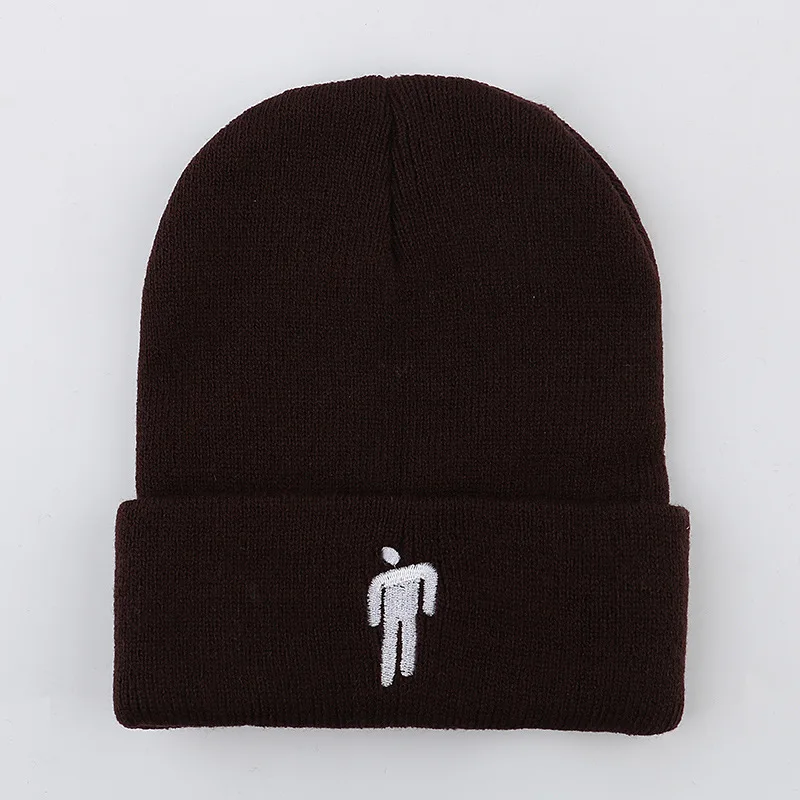 Billie Eilish Beanies, зимние шапки для женщин, для маленького человека, вязаные шапки с вышивкой, Мужская Осенняя шапка, женская шапка в стиле хип-хоп, шапочка - Цвет: Coffee Cap