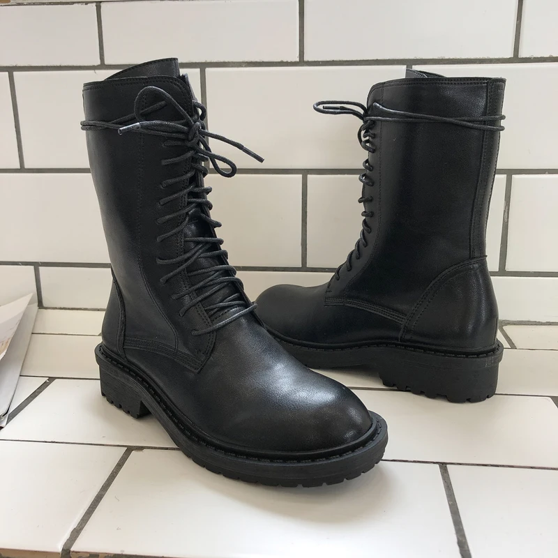 Черные сапоги в жокейском стиле Женская Повседневная зимняя обувь милые женские