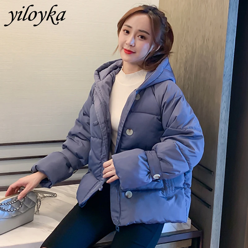 Зимняя женская куртка на молнии с пуговицами теплая пуховая парка хлопковой