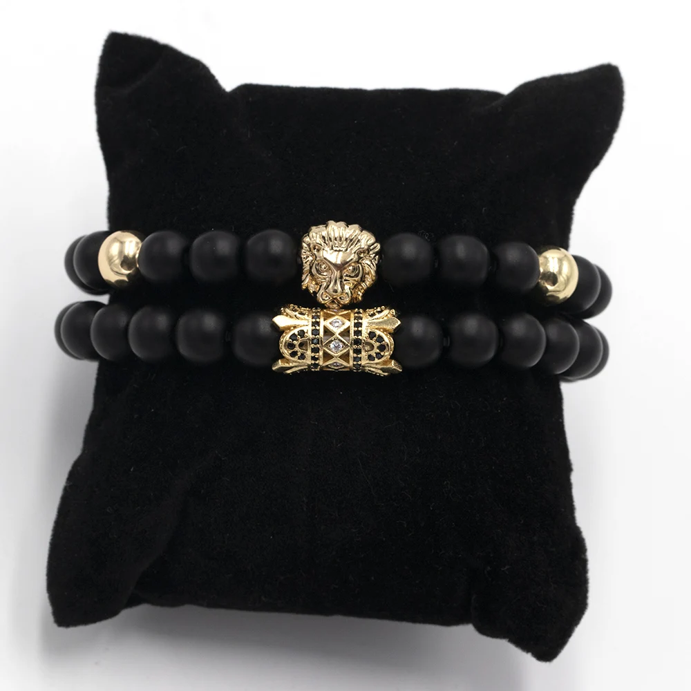 Мужской браслет с головой льва браслеты короной 8 мм натуральный камень бусины