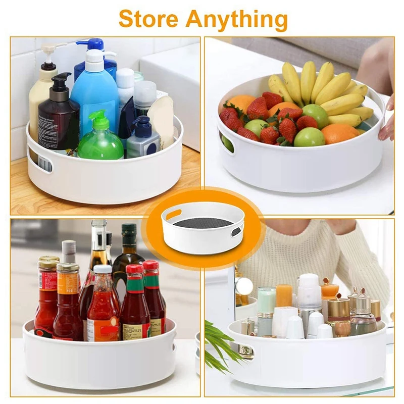 

2 Pack Deep Plastic Lazy Susan Rotating Storage Container - Non-Slip 9Inch 12Inch Rotating Organizer for Kitchen Pantry