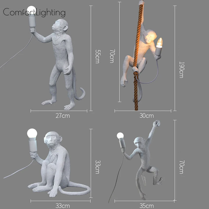 

Vintage Black LED Floor Lamp Resin Monkey Lamp Reading Floor Lamps for Living Room E27 Hemp Rope Standing Lamp Indoor Lighting