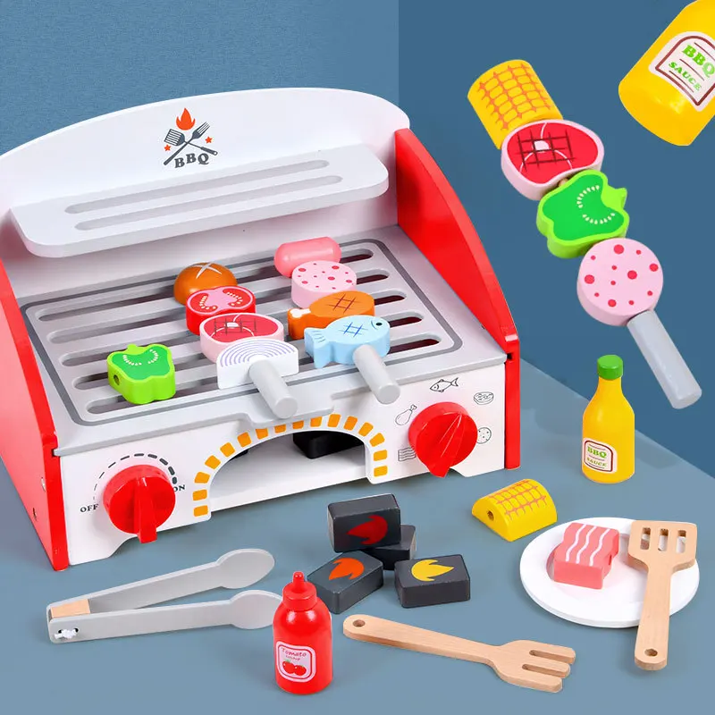 

Children's Wooden Simulation Barbecue Grill Stand Play House Mini Food Barbecue String Music Set Parent-child Desktop Toy