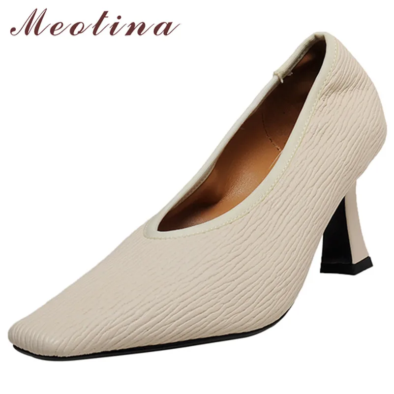 

Meotina High Heels Stiletto Heel Woman Shoes Square Square Toe Dress Pumps Shallow Office Lady Footwear 2021 New Fashion Beige