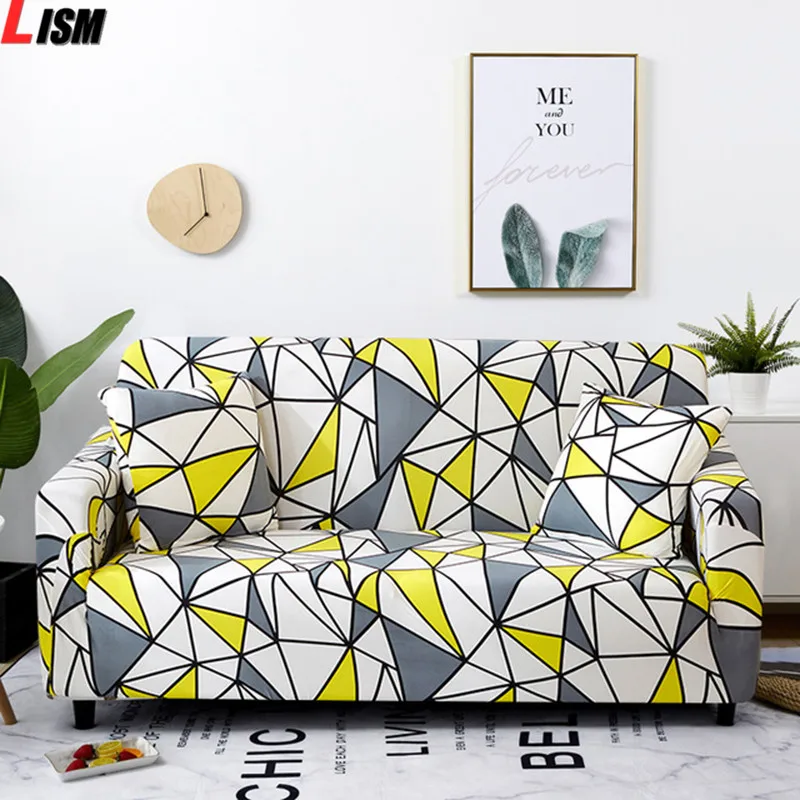 Растягивающиеся чехлы для диванов секционные эластичные с принтом гостиной