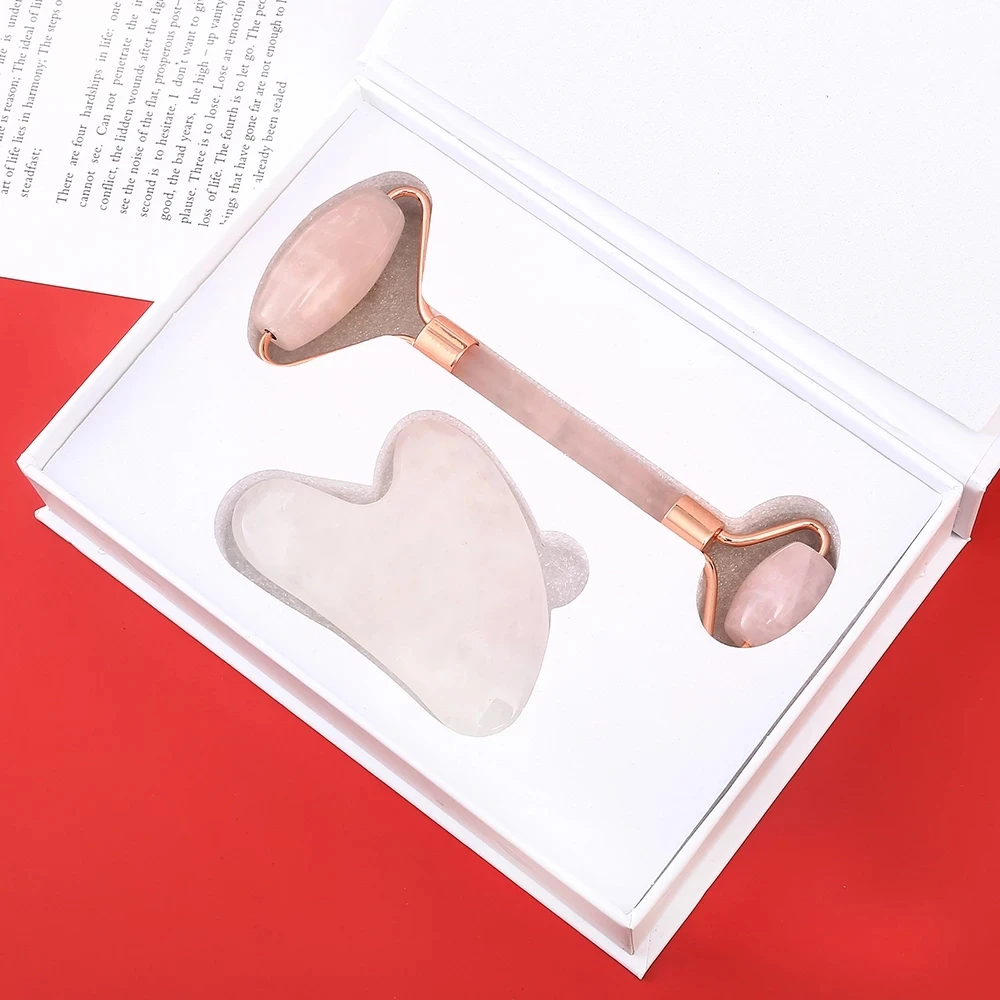

Facial Massager Face-lifting Massager Jade Roller Rose Quartz Roller Natural Slimming Jade Scraping Mask Brush Three-piece Set