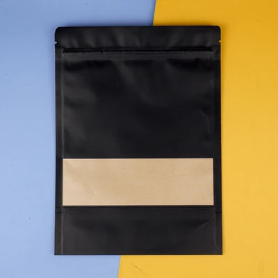 

50pcs/lot Black Kraft Paper Frosted Window Bag Stand up Snack Cookie Tea Coffee Packaging Bag X-mas Paper Gift Pouch