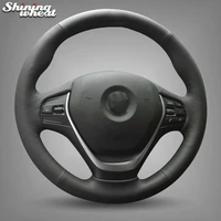 shining wheat black genuine leather car steering wheel cover for bmw f30 320i 328i 320d f20